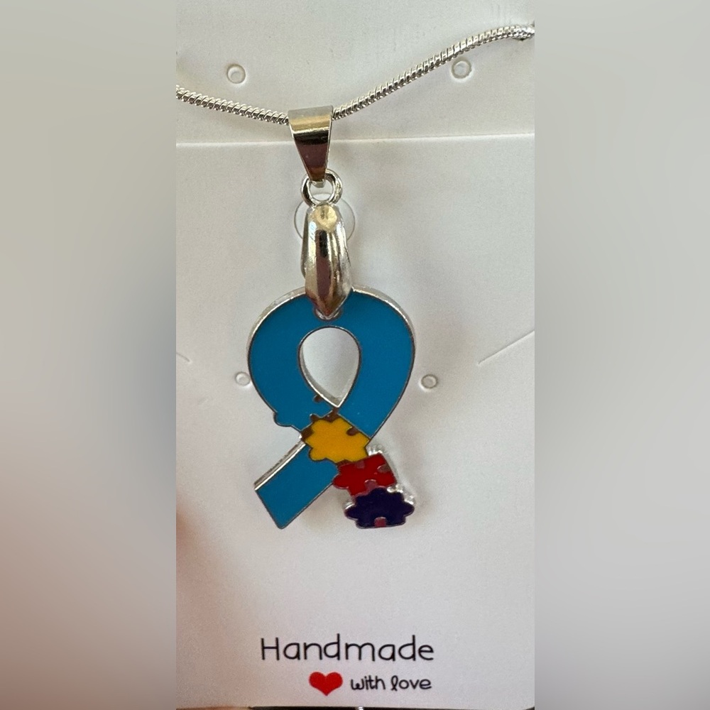 Autism Awareness Puzzle Ribbon Necklace